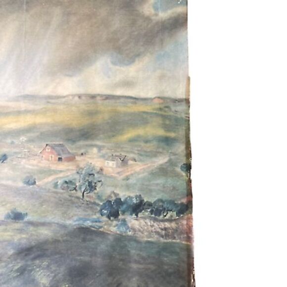 Vintage Farm Print 14X17" Storm Cloud Barn Dirt Road Artist ? Curry - Picture 3 of 7